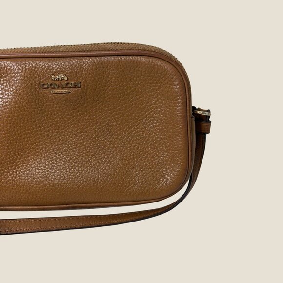 Coach F30259 Mini Brown Pebbled Leather Crossbody Double Pocket Purse With Adjus - Picture 5 of 12
